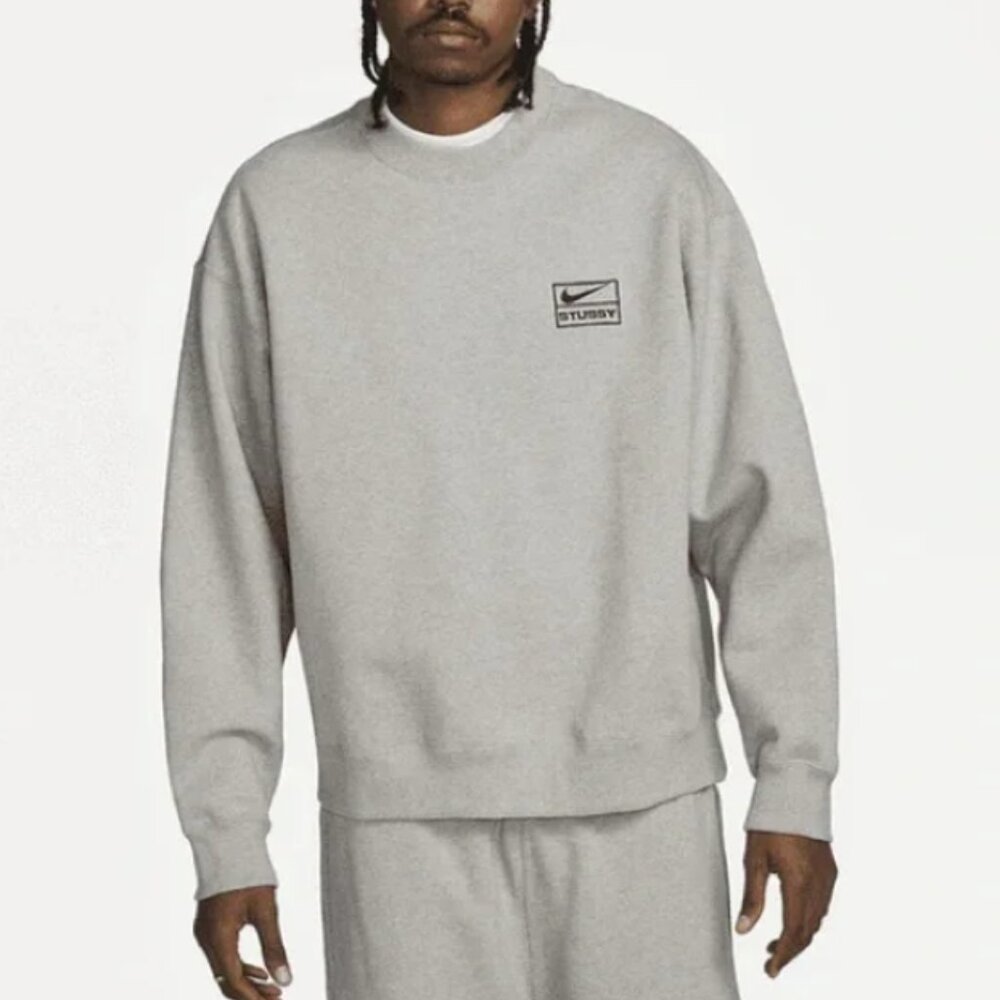 Share Nike Stussy Crewneck Fleece Sz XL Crew Sweatshirt DO9337-063 Heather Grey